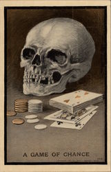 Skull with Cards and Poker Chips Postcard