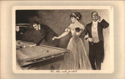 Well Dressed Men and Woman Playing Pool Billiards Postcard Postcard