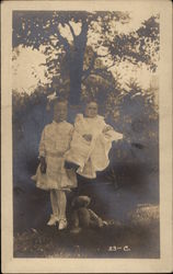 Two Children Under Tree w/Teddy Bear Postcard