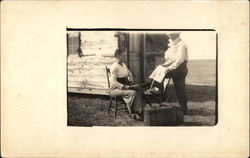 Salesman in front of Frontier Home Postcard