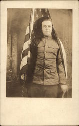 Portrait of Soldier With Flag Army Postcard Postcard