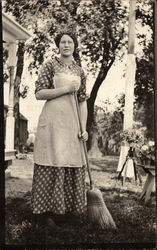 Woman with Apron and Broom Women Postcard Postcard