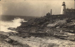 Waves Breaking on Cliff With Lighthouse Postcard