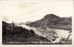 U.S. Battleship in Panama Canal near Paraiso Postcard