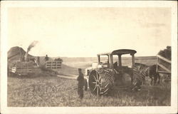 Harvesting Fields - Steam Tractor Farming Postcard Postcard