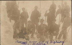 Men with Shovels Clearing Snow Out of Highway Indiana Postcard Postcard