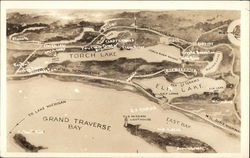 Overview Map of Grand Traverse Bay Traverse City, MI Postcard Postcard