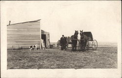 Man Outside Shack with Horse-Drawn Vehicle Postcard Postcard