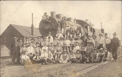 People In Front of Train Engine Locomotives Postcard Postcard