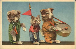 Marching Dogs and Cat Postcard