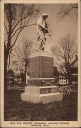 Civil War Soldiers' Monument, Harvard Common Massachusetts Postcard Postcard