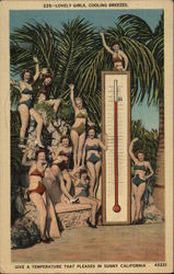 Lovely Girls, Cooling Breezes Thermometer Postcard