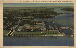 Aerial view of US Naval Academy showing Severn River Annapolis, MD Postcard Postcard