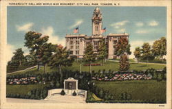 Yonkers City Hall and World War Monument, City Hall Park New York Postcard Postcard