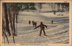 Skiers and Wintry Scene Postcard