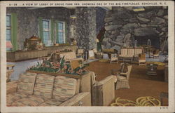 Grove Park Inn, showing one of the big fireplaces Postcard