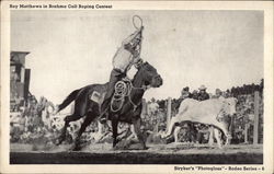 Roy Matthews in Brahma Calf Roping Contest Postcard