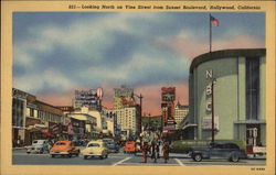 Looking North on Vine Street from Sunset Boulevard Postcard