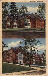 Western Michigan College - Women's Dormitory and Hall of Men Postcard