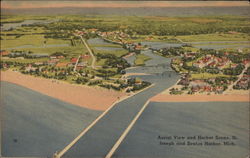 Aerial View and Harbor Scene Postcard