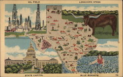 Map and scenes of Texas Postcard Postcard