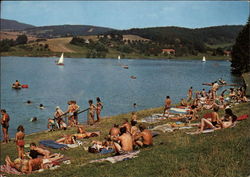 Sunbathing by the Lake Luhacovice, Czech Republic Eastern Europe Postcard Postcard