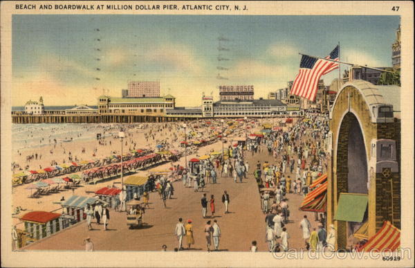 Beach and Boardwalk at Million Dollar Pier Atlantic City, NJ