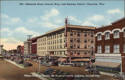 Sixteenth Street (Lincoln Way) and Business District Cheyenne, WY Postcard Postcard