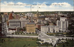 Looking toward Lincoln Memorial Bridge from Lake Michigan Milwaukee, WI Postcard Postcard