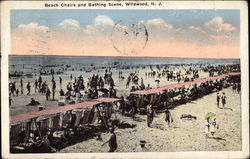 Beach Chairs and Bathing Scene Postcard