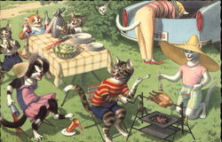 Mischievous Kittens on a Picnic Postcard