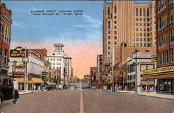 Saginaw Street, Looking North from Second Street Postcard