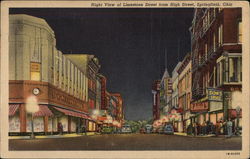 Night View of Limestone Street from High Street Springfield, OH Postcard Postcard