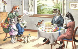 Kittens Give Flowers and and Presents to Their Mother Cats Postcard Postcard