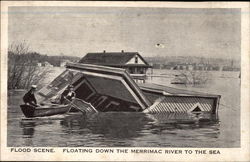 Flood Scene; floating down the Merrimac River to the sea Disasters Postcard Postcard