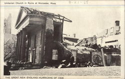 Unitarian Church in Ruins Worcester, MA Postcard Postcard