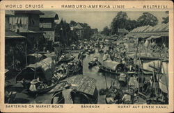 Bartering on Market Boats Bangkok, Thailand Southeast Asia Postcard Postcard