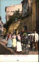 La Calle Fernan Caballero - Women and Man with Donkey Cart Postcard