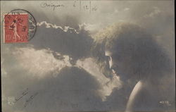 Woman With Curly Hair With Clouds in Background Postcard