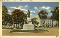 Soldiers' Monument, Library and Common Postcard