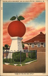 The Big Apple Monument & Railroad Station - "Home of the Big Red Apple" Postcard