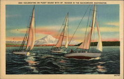 Sailboating on Puget Sound With Mt. Rainier in the Background, Washington Postcard