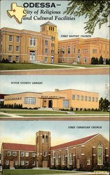 First Baptist Church, Ector County Library and First Christian Church Postcard