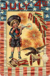 July 4th - Boy with Fireworks Postcard