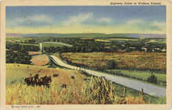 Highway Scene In Western Kansas Farming Postcard Postcard