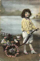 Girl with Flower Wagon Postcard