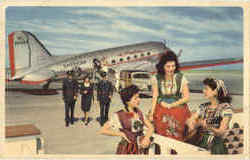 American Airlines Flagship Pilots & Stewardess Flight Attendant Postcard