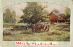 Making Hay While The Sun Shines Farming Postcard Postcard