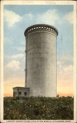 Largest Cement Stand Pipe in the World Attleboro, MA Postcard Postcard