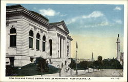 New Orleans Public Library and Lee Monument Louisiana Postcard Postcard